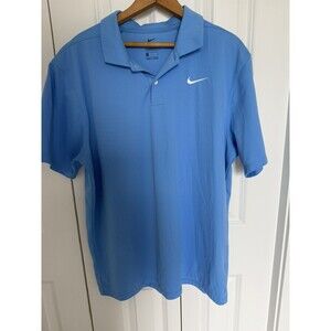 Nike Victory Golf Polo Shirt Mens L Blue Dri Fit Short Sleeve Logo Swoosh